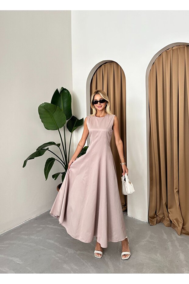 Kék ujjatlan hercegnő modell hosszú ruha - 5