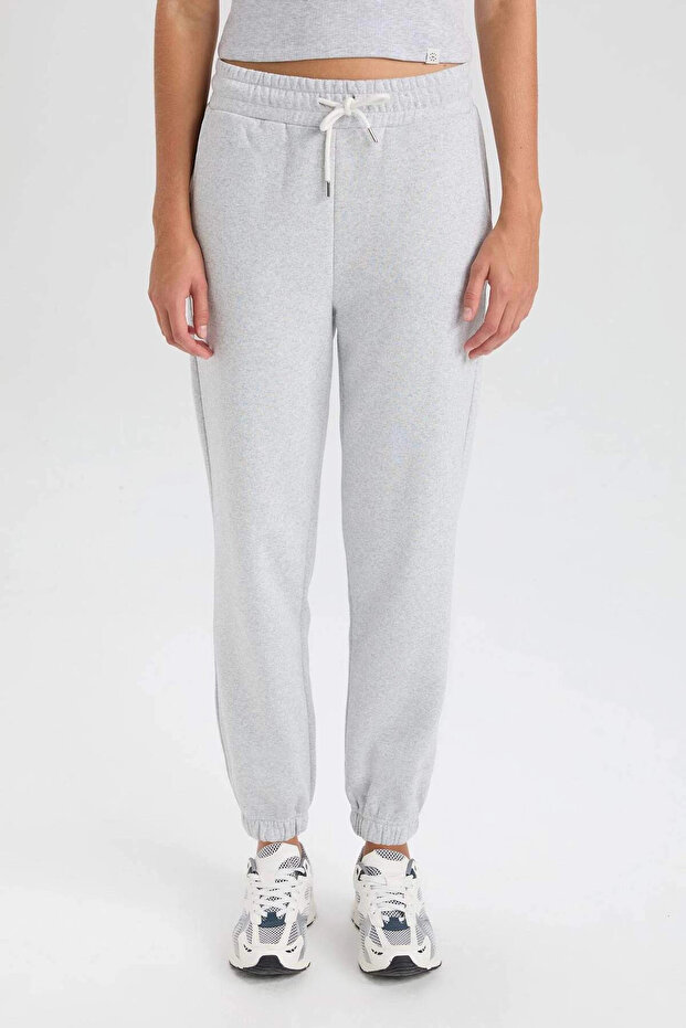 Kalın Jogger Eşofman Altı Beli Paçası Lastikli Bağcıklı Basic Düz Cepli W1505AZ23WN - 4