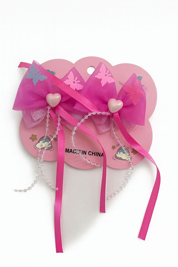 2-Piece Buckle with Bow Pattern, Pearl Detail and Clip Closure