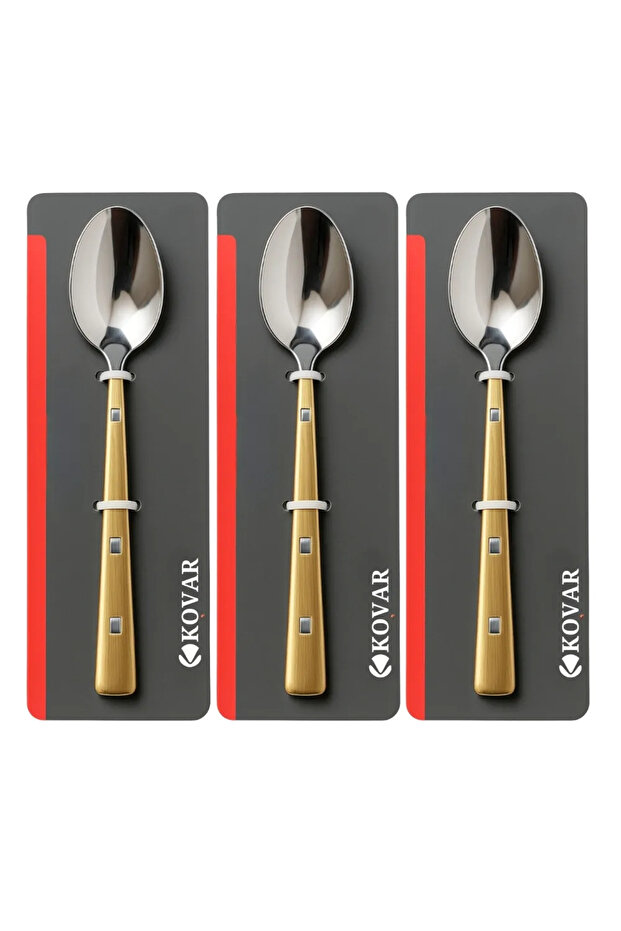 Gray Stainless Steel Coffee Spoon With Golden Handle- 3pcs