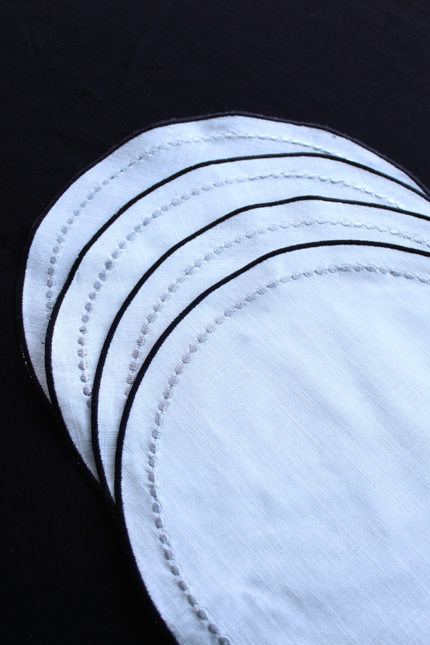 American Service 6-Piece Linen Gray Glitter Embroidered Round Supla Luxury Dining Table Set