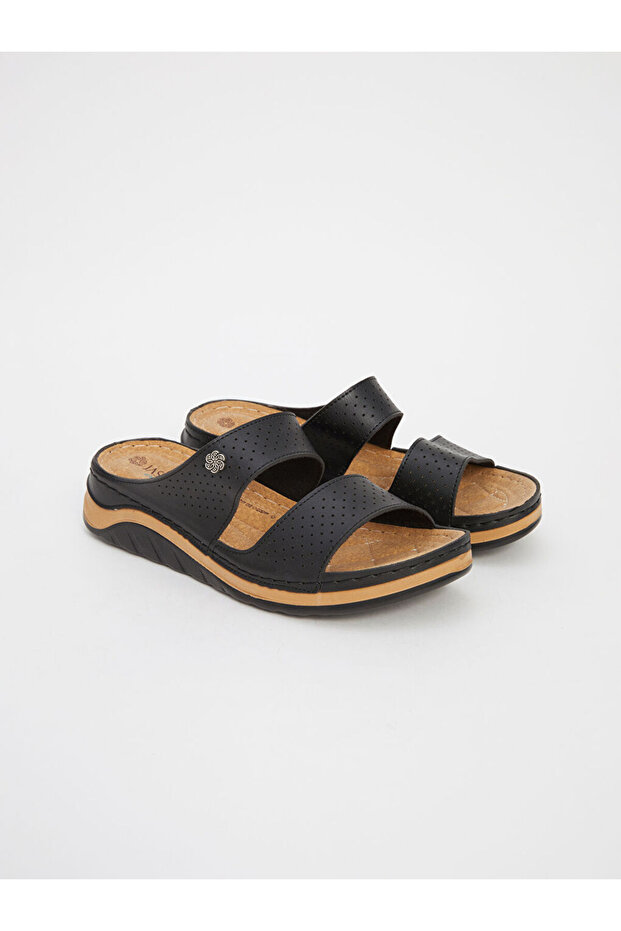 Vizyon New Season Black Leather Look Women's Slippers
