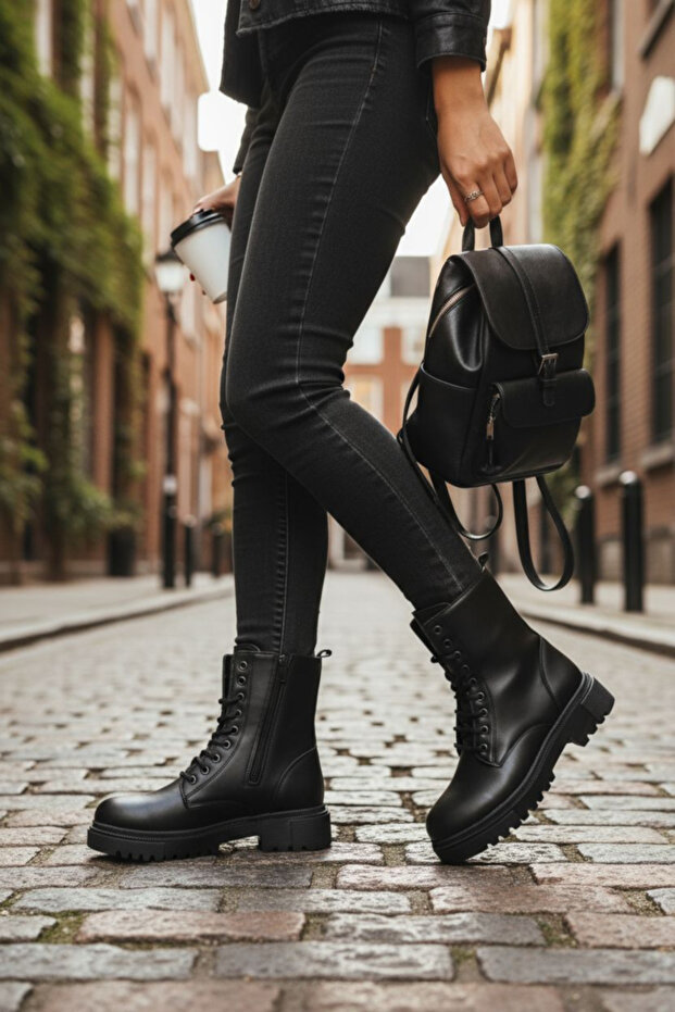 Women's Winter Cold-Resistant Non-Slip Sole Stitched Black Daily Boots