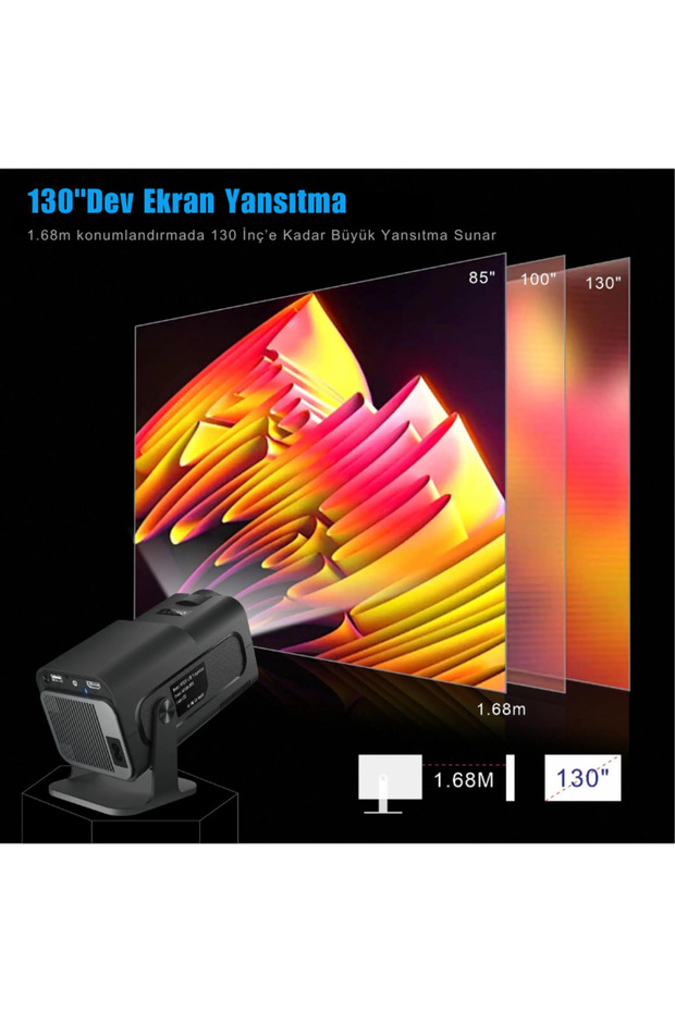 Android Taşınabilir Sinema Projeksiyonu Wifi Destekli Siyah Akıllı Projektör - 3