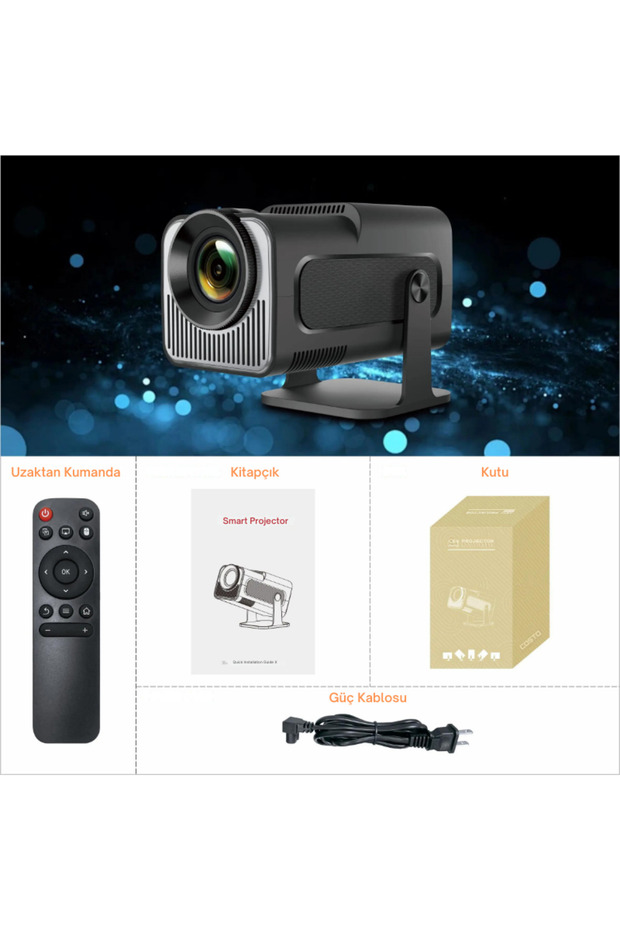 Android Taşınabilir Sinema Projeksiyonu Wifi Destekli Siyah Akıllı Projektör - 5