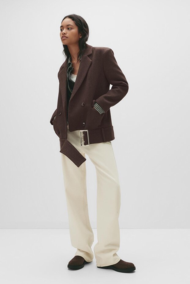 Kısa kuşaklı kaşe kaban - 4