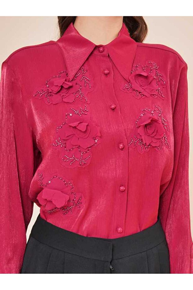 Çiçek Nakışlı Gömlek 50425 - 4