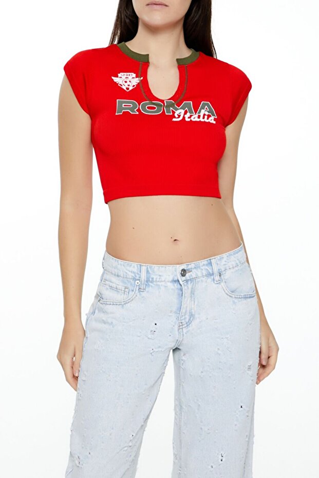 Baskılı Crop Tişört - 1