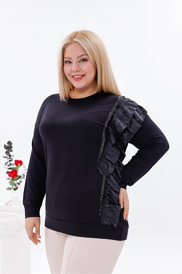 بلوزة كبيرة الحجم ذات كشكشة على الجانب - 1