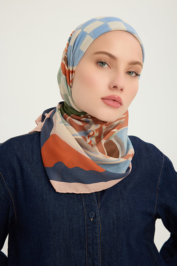 رحلة الباستيل - بودرة - وشاح منقوش من إيفيليا - 90×90 سم