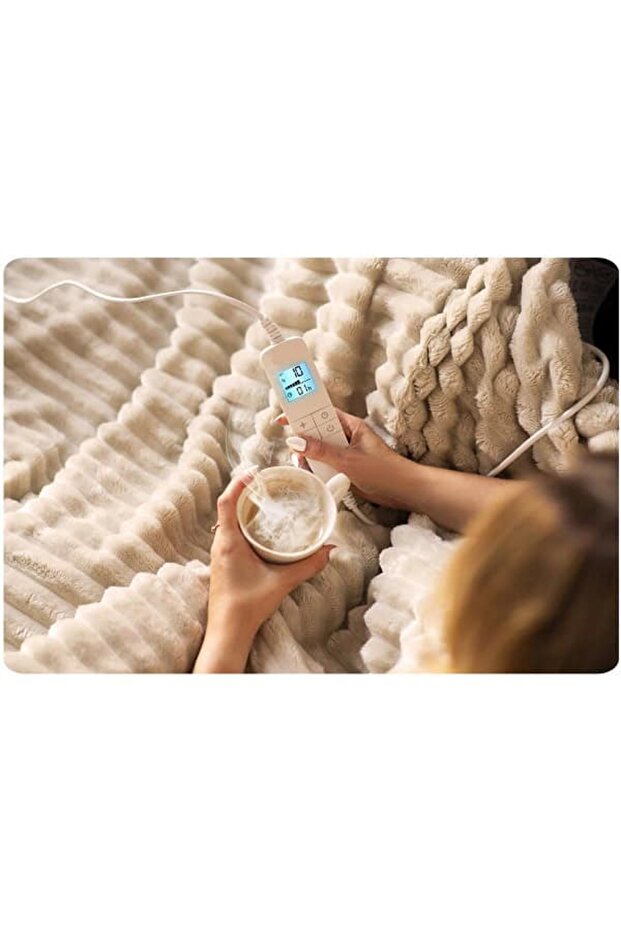 Electric blanket, 100% PE, thick, fluffy, controller with LCD display, 10 temperature control levels... - 5