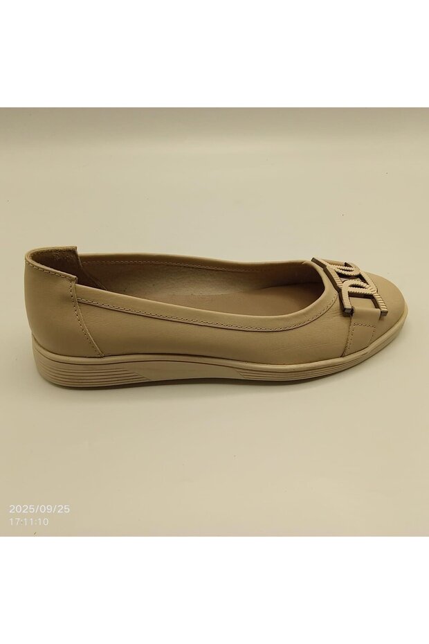 2001 Beige Genuine Leather Ballerinas – with Metal Accessories