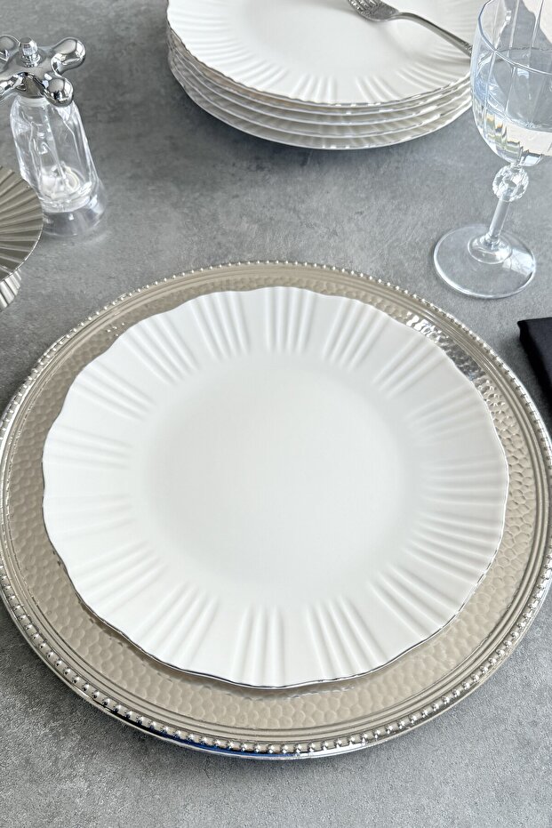 Aura Silver 6-Person 27 cm Premium Porcelain Dinner Plate Set