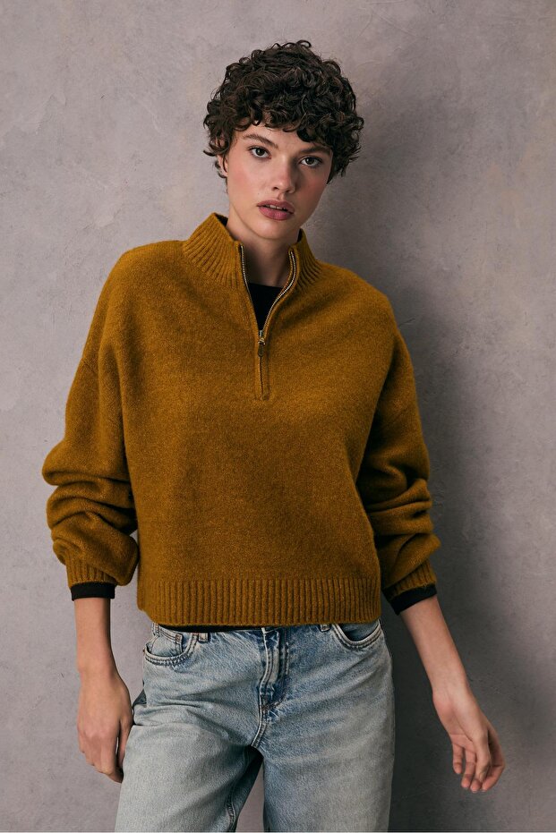 Fermuarlı triko kazak - 3