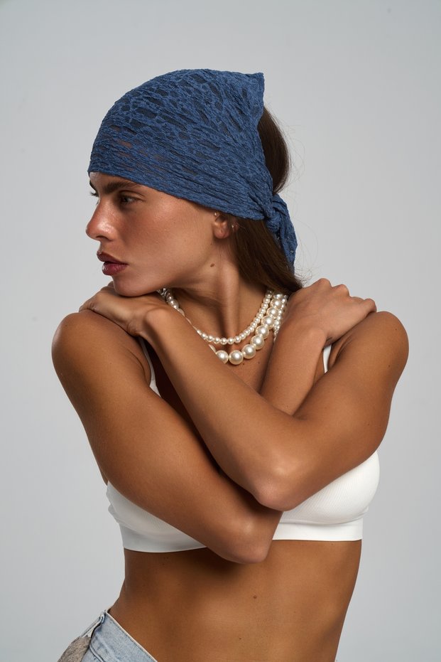 Miray Triangle Cut Indigo Lace Bandana
