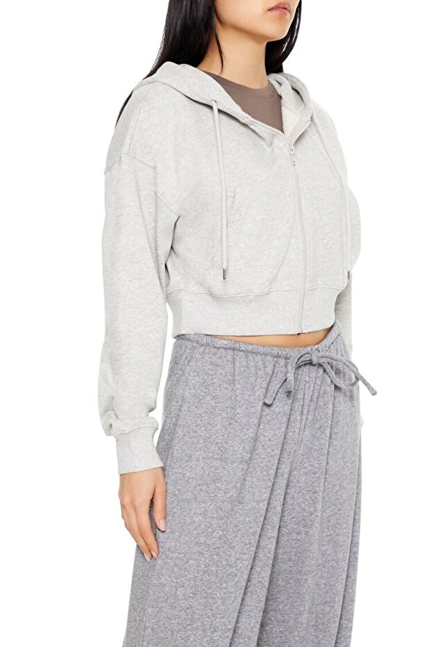 French Terry Crop Kapüşonlu Sweatshirt - 1