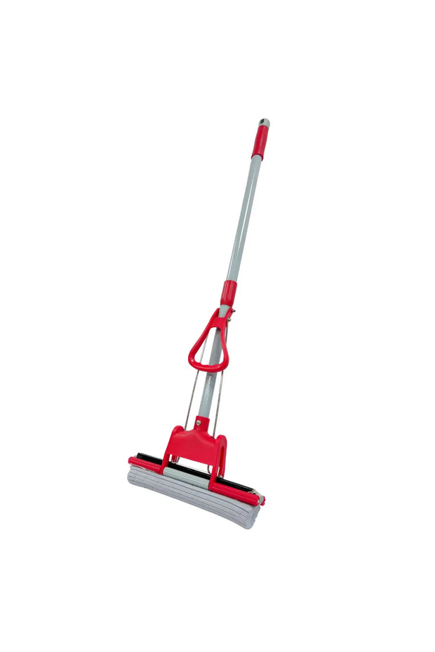 Self Wringer PVA Sponge Mop With Telescopic Trigger Up Handle- Red - 1