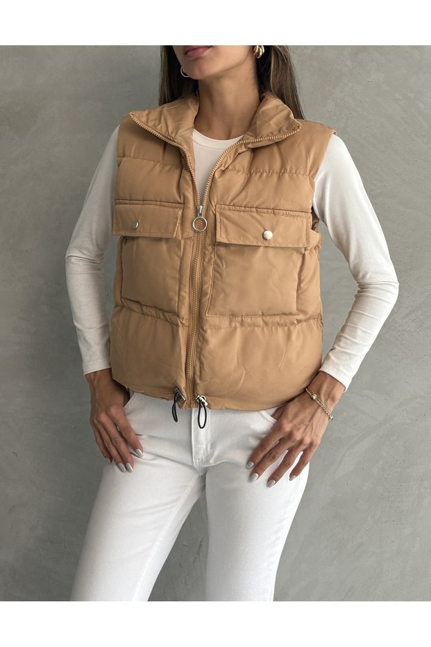 Top Pocket Cover Stand Collar Inner Padded Vest