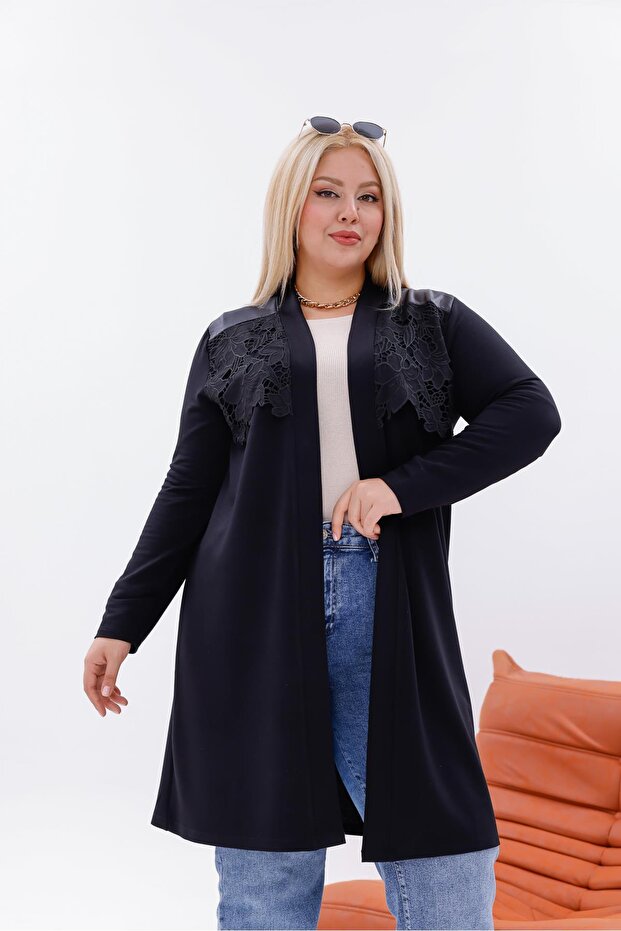 Plus Size Lace Detailed Long Cardigan