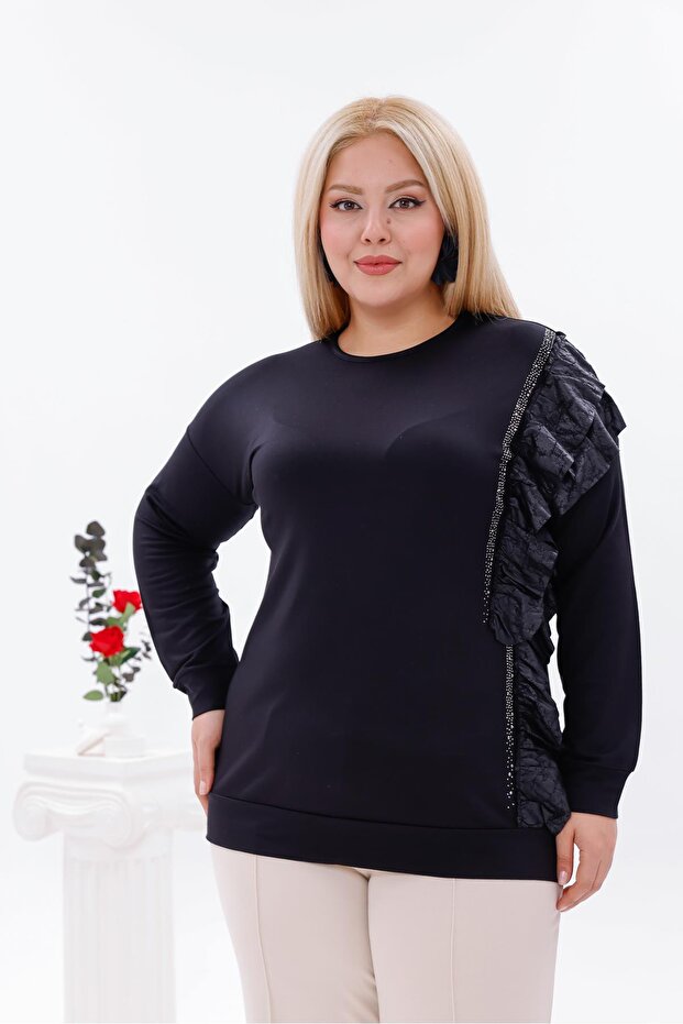 بلوزة كبيرة الحجم ذات كشكشة على الجانب - 3