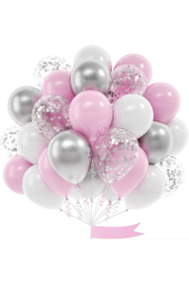 5Pcs Pink Silver Transparent Balloon Sequin Balloon Set