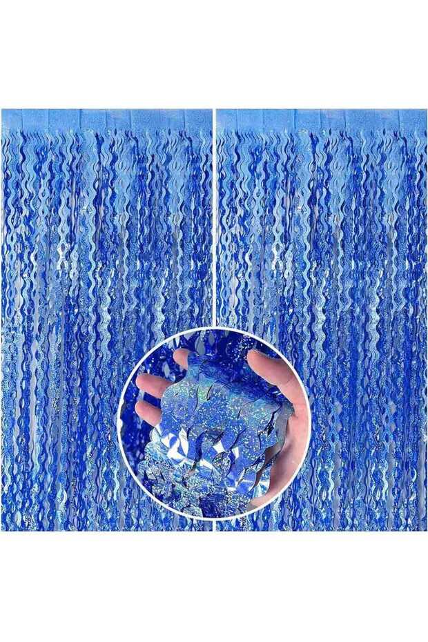 Metalized Wavy Hologram Navy Blue Background Ornament 100X200 cm