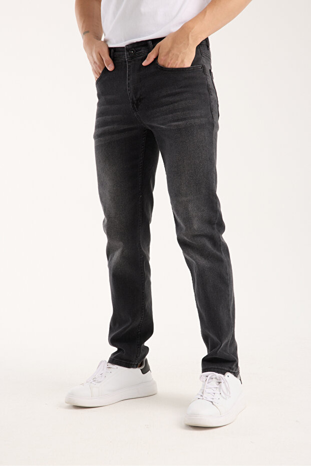 Men's Trousers Smoked Regular Fit Zippered Jeans