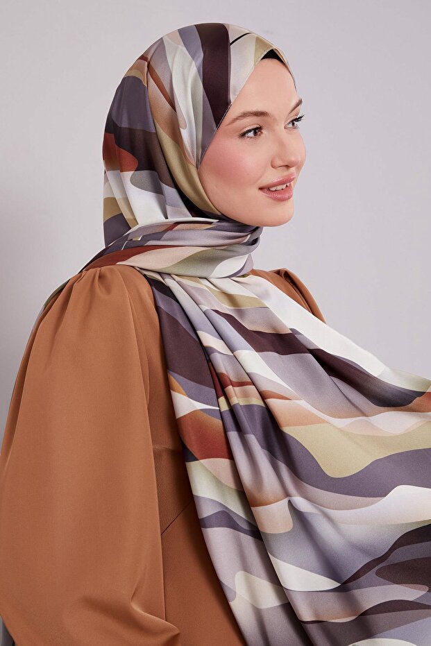 Khaki Abstract Pattern Twill Shawl - 1