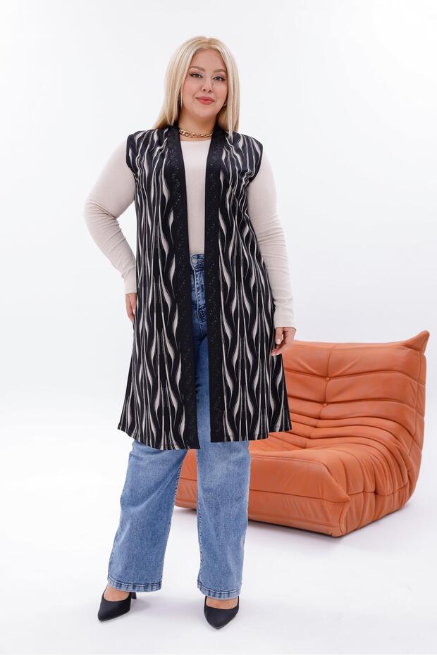 سترة طويلة منقوشة بالأحجار مقاس كبير - 7