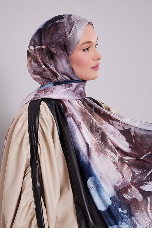 Krem Karışık Yaprak Desen Hint İpeği Şal - 1