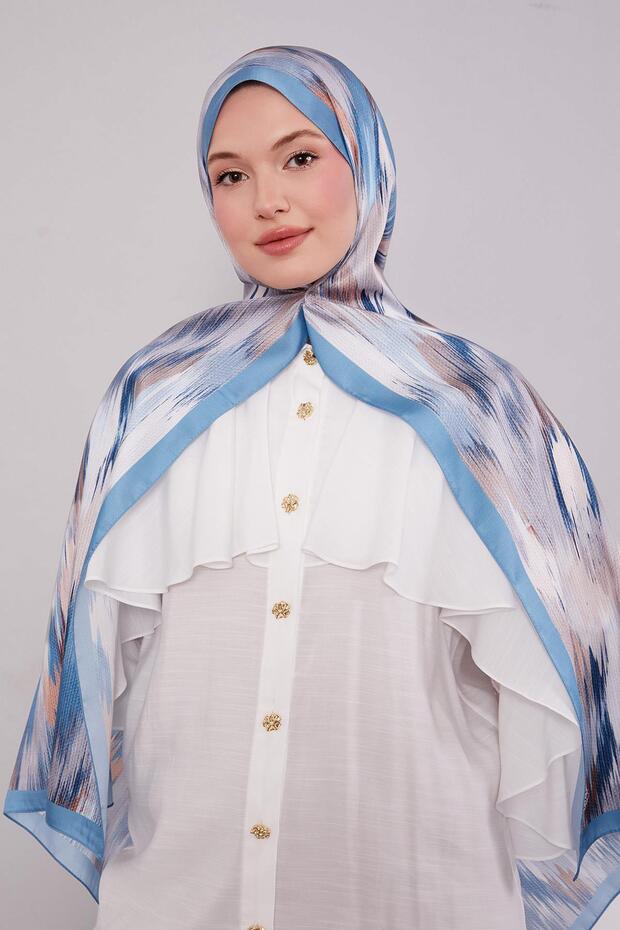 Kot Mavi Alacalı Desen Twill Şal - 3