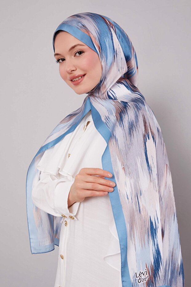 Kot Mavi Alacalı Desen Twill Şal - 2