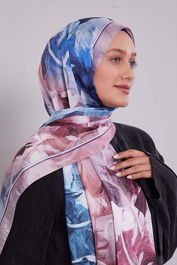 Dusty Rose Mixed Leaf Pattern Indian Silk Shawl