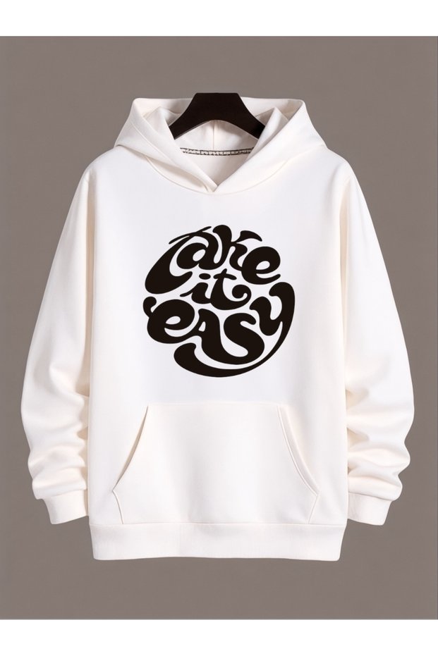 Unisex Take It Easy Colorful Custom Printed Cotton Oversize Hooded Sweatshirt