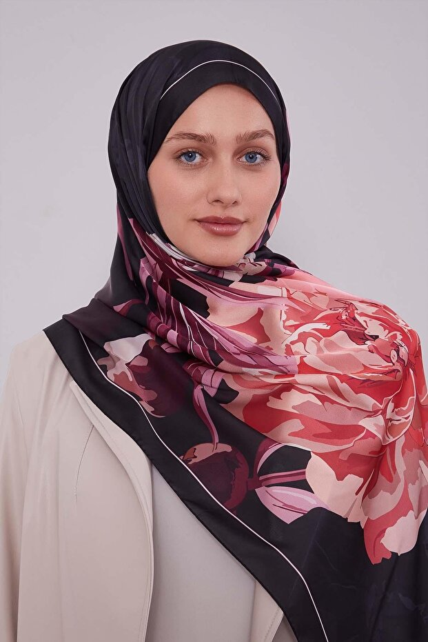Mor Lotus Desen Hint İpeği Şal - 3