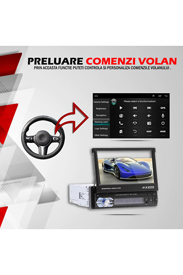 MP5 Player Universal Cu Android, MaxTech®, Casetofon cu Ecran Retractabil, Ecran LCD de 7 inch - 9