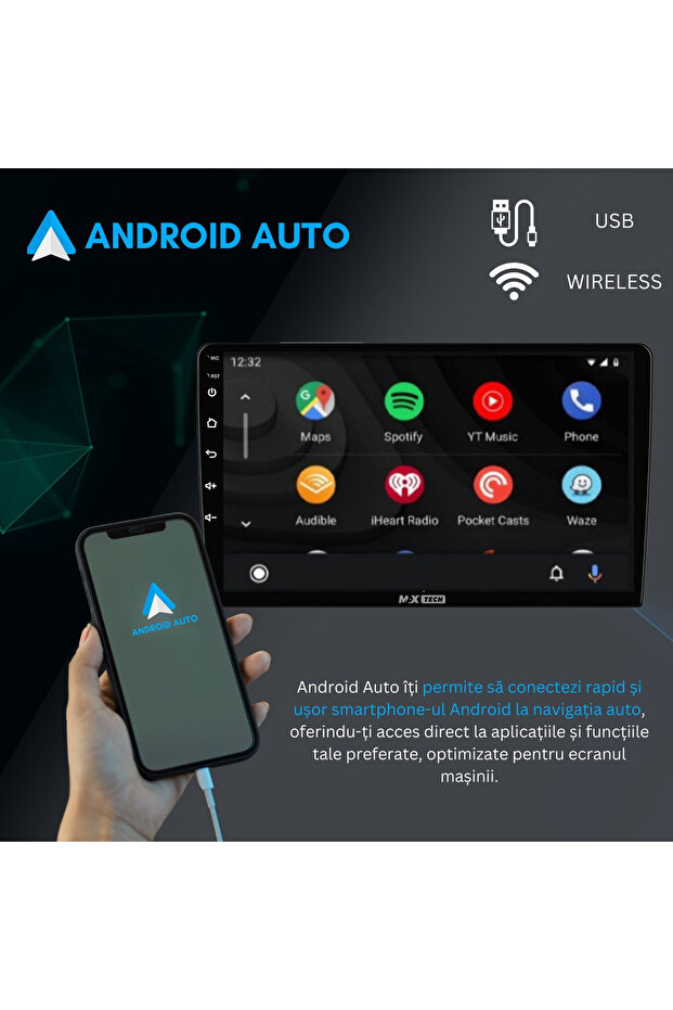MP5 Player universal Android auto & Carplay 1 Din, MaxTech®, display HD de 9 inch, Camera marsarier - 3