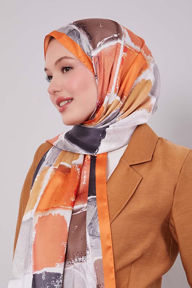 شال تويل بنمط الداما البرتقالي - 2