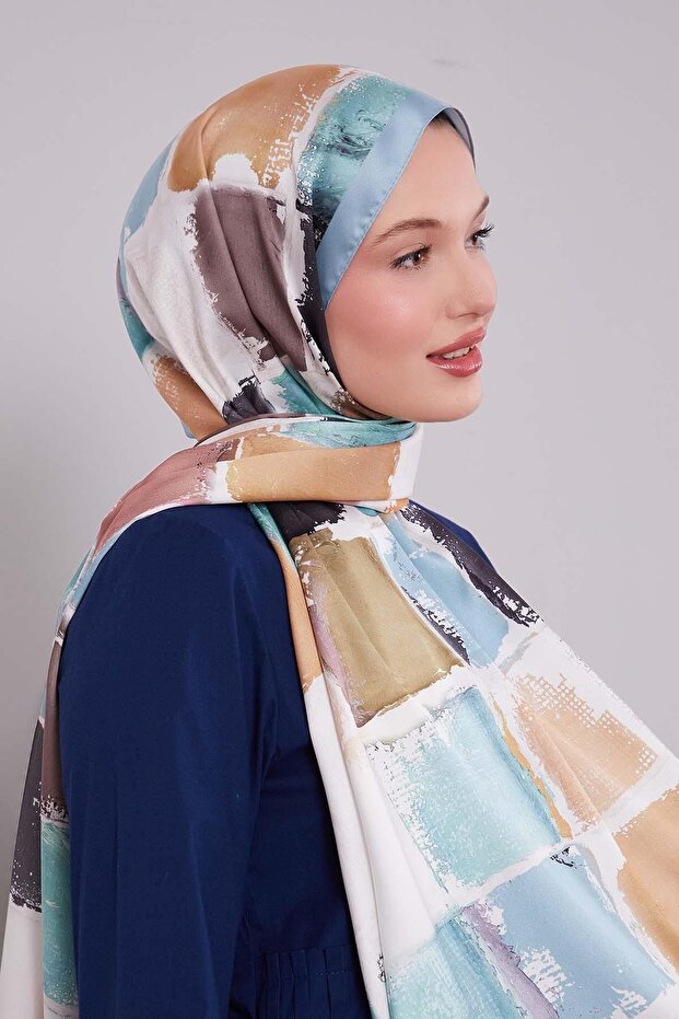 Mint Green Checker Pattern Twill Shawl - 1