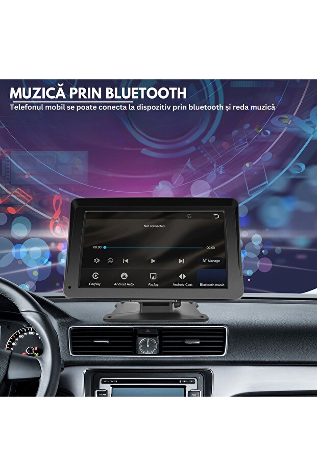 Navigatie Auto GPS Portabila Wireless Carplay & Android MaxTech®, 3in1, Ecran tactil de 7" - 8