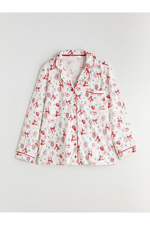 Gömlek Yaka Yılbaşı Temalı Kadın Pijama Takımı - 2