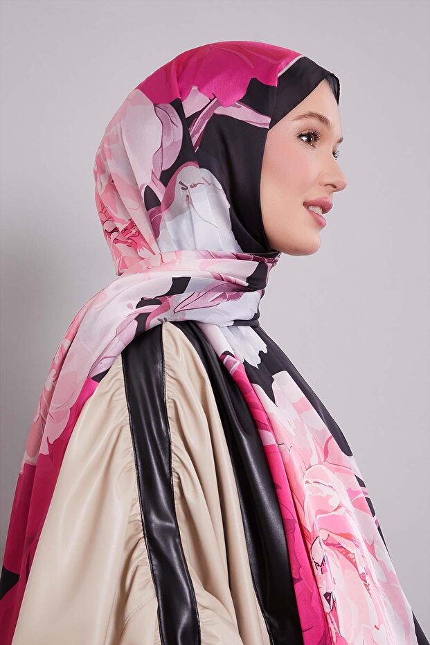 Gül Lotus Desen Hint İpeği Şal - 2