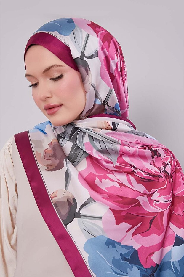 Plum Lotus Pattern Indian Silk Shawl