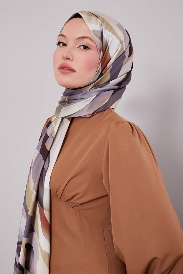 Khaki Abstract Pattern Twill Shawl - 3
