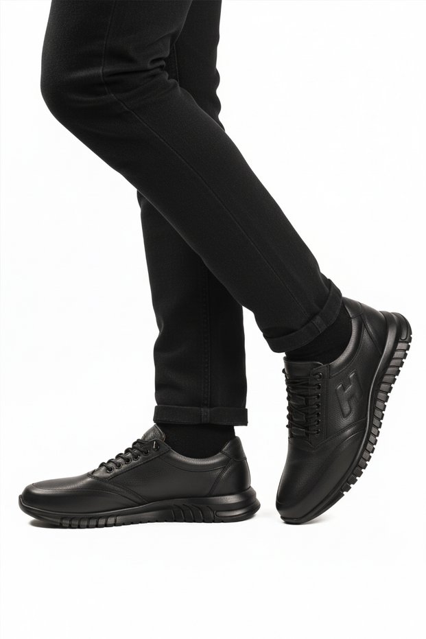 Black Lace-Up Leather Gel Sole Anatomical Men's Casual Shoes 315 m