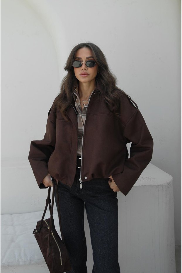Brown Suede Bomber Jacket