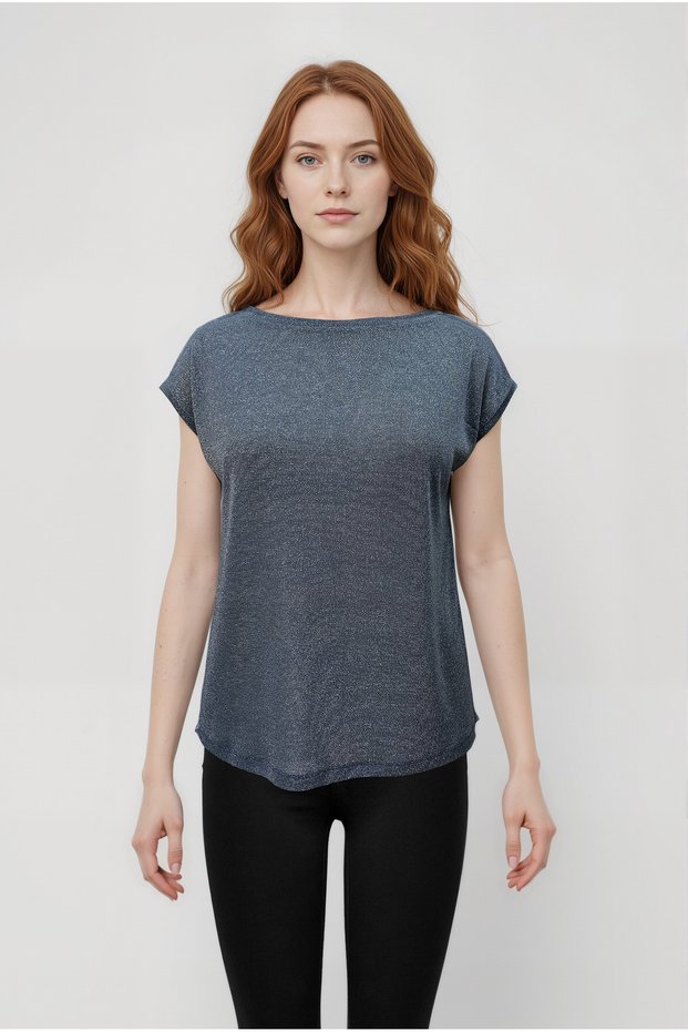 Dark Gray Crew Neck Glitter Short Sleeve Women's T-Shirt