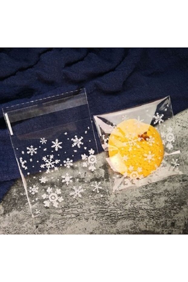 Kar Tanesi Kurabiye Poşeti, Çikolata, Şeker Poşeti, Hediyelik Poşeti, Bantlı Jelatin OPP 7x7 95 Adet - 6
