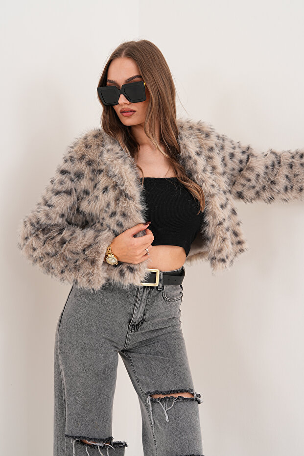 Crop Boy Basic Yaka Tüylü Ceket - 6