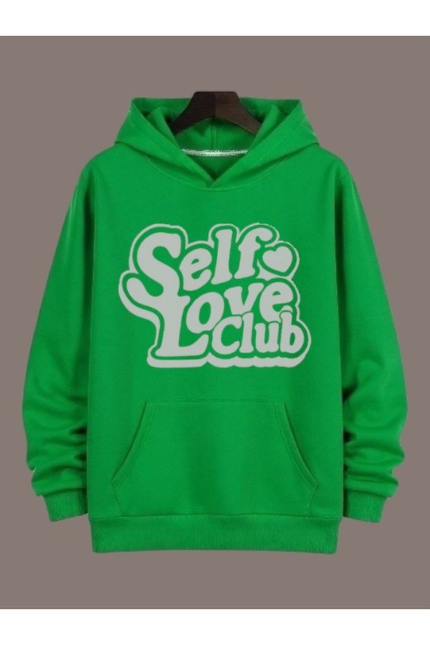 Unisex Self Love Club Colorful Custom Printed Cotton Oversize Hooded Sweatshirt